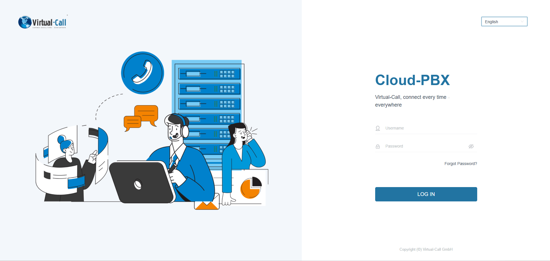 Virtual-Call Cloud PBX Login Page