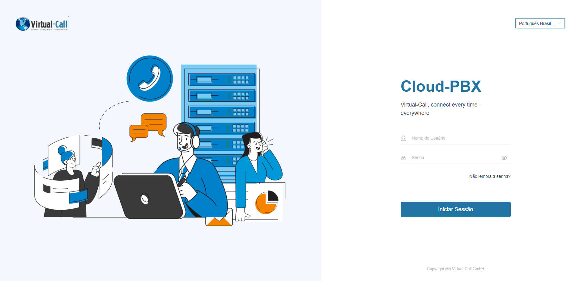 Página de Login do Virtual-Call Cloud PBX
