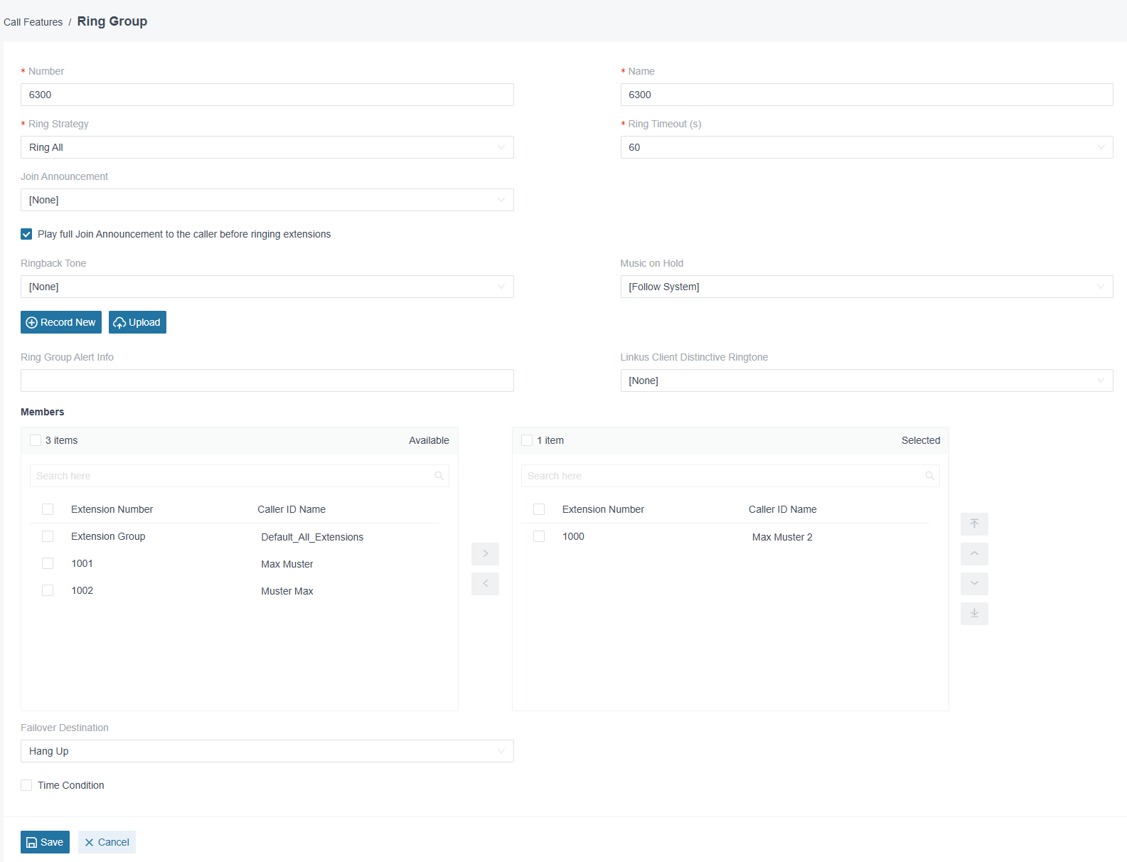 Virtual-Call Cloud PBX — Create a Ring Group