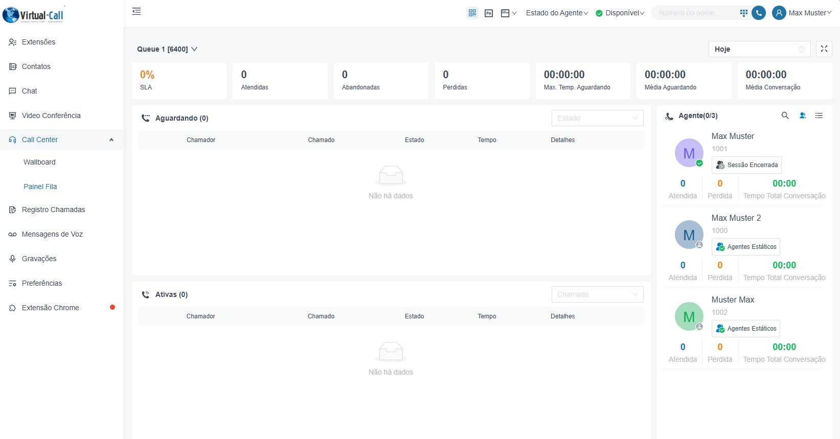 Painel de Filas do Contact Center no Virtual-Call UC Client