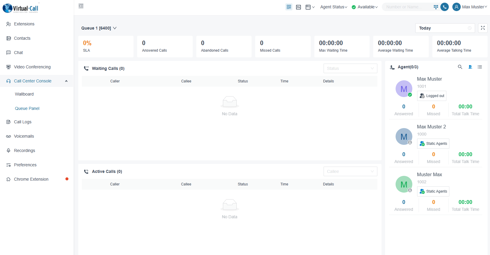 Contact Center Queue Panel in the Virtual-Call UC Client