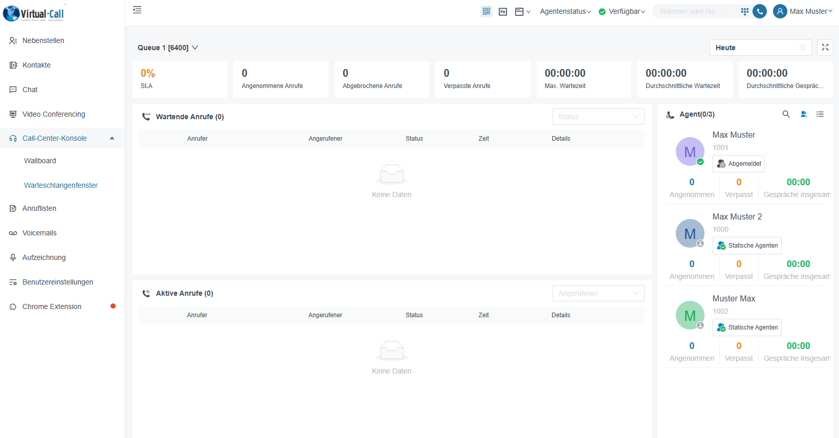 Contact Center Warteschlangenfenster im Virtual-Call UC Client