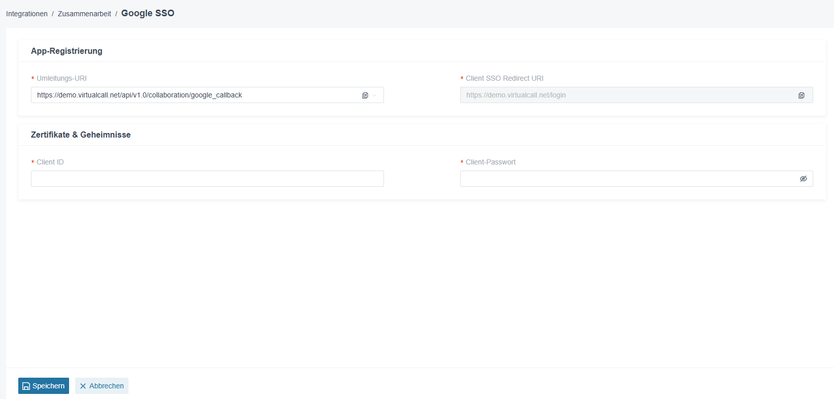 Virtual-Call Cloud-Telefonanlage - Google Workspace Konfiguration