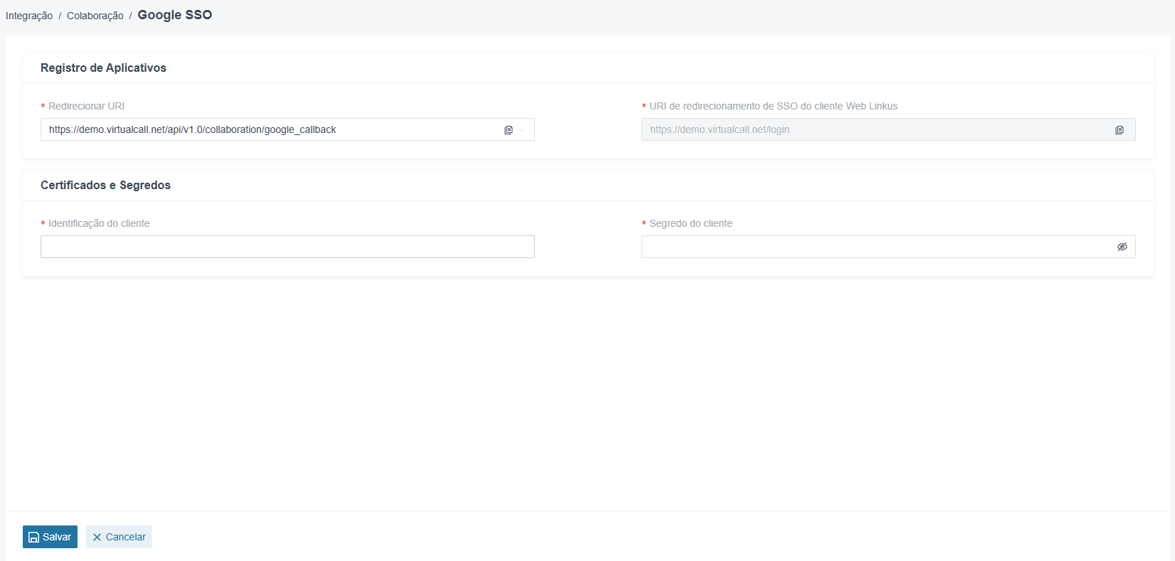 Virtual-Call Cloud PABX - Configuração Google Workspace