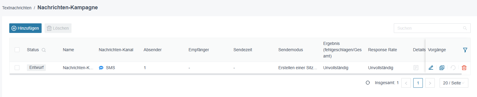 Nachrichten-Kampagne — Kampagnenliste